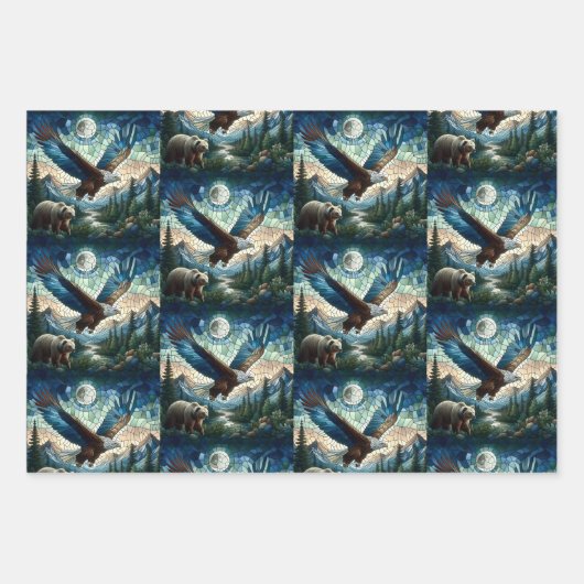 Mozaïek Beer en adelaar in de bergen Inpakpapier Vel (Voorkant 2)