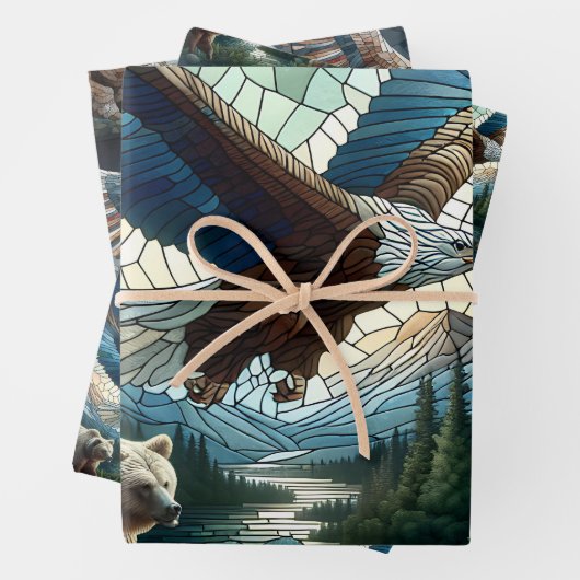 Mozaïek Beer en adelaar in de bergen Inpakpapier Vel (In situ)