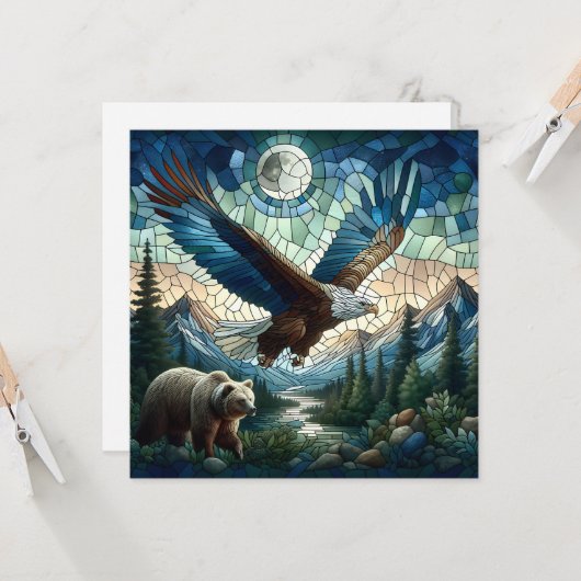 Mozaïek Beer en adelaar in de bergen Kaart (Voorkant / Achterkant in situ)