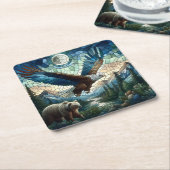 Mozaïek Beer en adelaar in de bergen Kartonnen Onderzetters (Schuin)