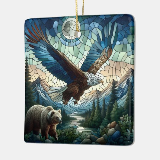 Mozaïek Beer en adelaar in de bergen Keramisch Ornament (Links)
