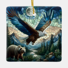 Mozaïek Beer en adelaar in de bergen Keramisch Ornament