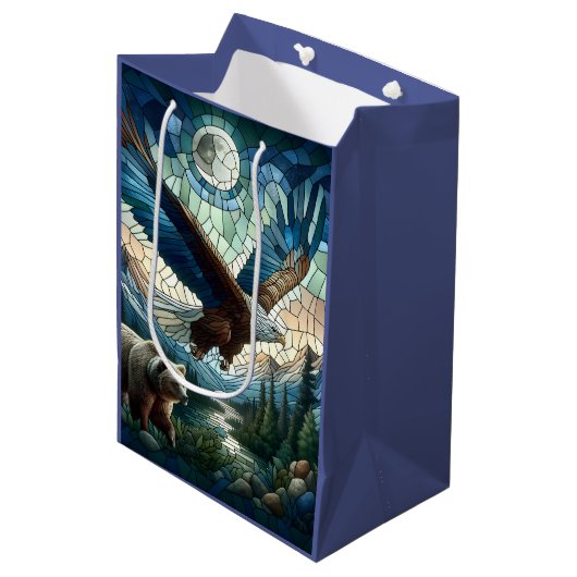 Mozaïek Beer en adelaar in de bergen Medium Cadeauzakje (Voorkant Gekanteld)