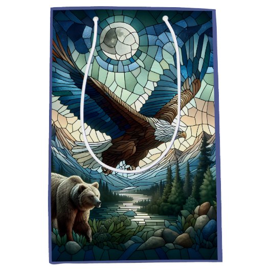 Mozaïek Beer en adelaar in de bergen Medium Cadeauzakje (Voorkant)
