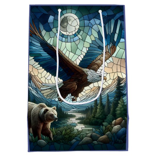 Mozaïek Beer en adelaar in de bergen Medium Cadeauzakje (Achterkant)