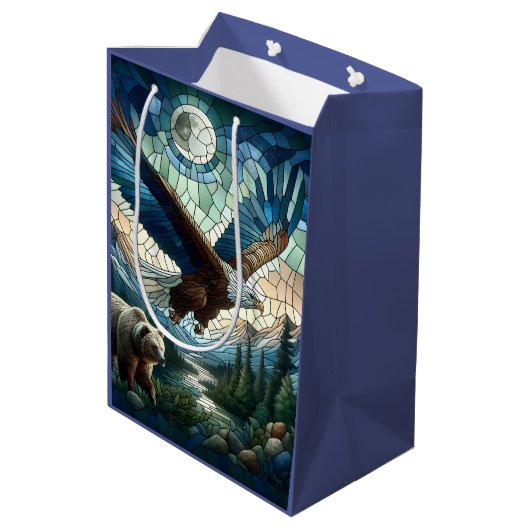 Mozaïek Beer en adelaar in de bergen Medium Cadeauzakje (Achterkant Gekanteld)