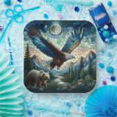 Mozaïek Beer en adelaar in de bergen Papieren Bordje (Feest)