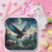 Mozaïek Beer en adelaar in de bergen Papieren Bordje (Feest)