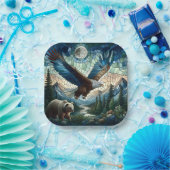 Mozaïek Beer en adelaar in de bergen Papieren Bordje (Feest)