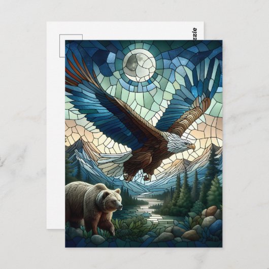 Mozaïek Beer en Eagle in de bergen Ai Art Briefkaart (Voorkant / Achterkant)