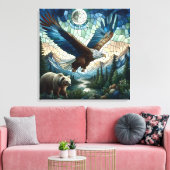 Mozaïek Beer en Eagle in de bergen Ai Art Canvas Afdruk (Insitu (Woonkamer))