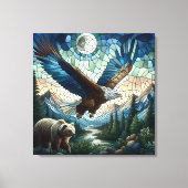 Mozaïek Beer en Eagle in de bergen Ai Art Canvas Afdruk (Voorkant)
