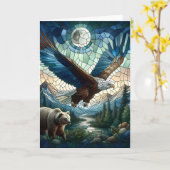 Mozaïek Beer en Eagle in de bergen Ai Art Kaart (Gele Bloem)