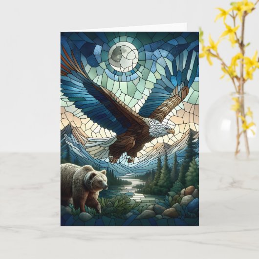 Mozaïek Beer en Eagle in de bergen Ai Art Kaart (Gele Bloem)