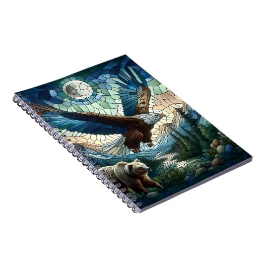 Mozaïek Beer en Eagle in de bergen Ai Art Notitieboek (Rechterzijde)