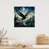 Mozaïek Beer en Eagle in de bergen Ai Art Poster (Keuken)