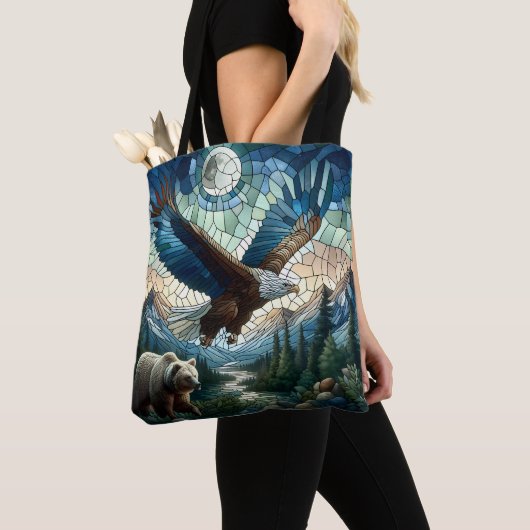 Mozaïek Beer en Eagle in de bergen Ai Art Tote Bag (Dichtbij)