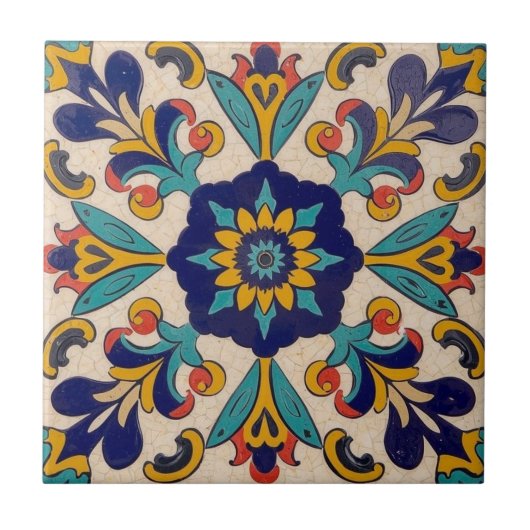Mozaïek blauw geel decoratieve backsplash tegeltje (Voorkant)