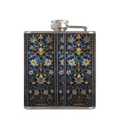 Mozaïek Blauw & Goud Bloemkolf Heupfles (Achterkant)