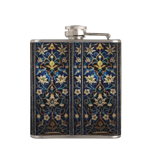 Mozaïek Blauw & Goud Bloemkolf Heupfles (Achterkant)