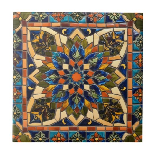 Mozaïek blauw groen decoratief tegeltje (Voorkant)