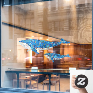 Mozaïek Blauwe Walvissen Nautilus Decor Raamsticker