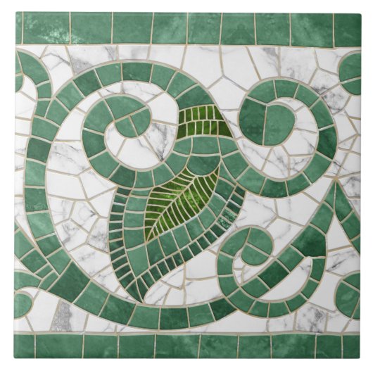 Mozaïek bloeien marmeren Ornament groen en wit Tegeltje (Voorkant)