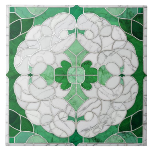 Mozaïek bloeien marmeren Ornament groen en wit Tegeltje (Voorkant)