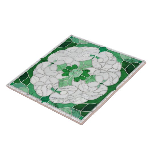 Mozaïek bloeien marmeren Ornament groen en wit Tegeltje (Zijkant)