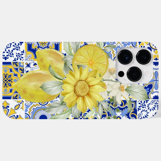 Mozaïek Bloeit In Blauw En Geel Case-Mate iPhone Case (Achterkant (horizontaal))