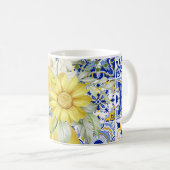 Mozaïek Bloeit In Blauw En Geel Koffiemok (Voorkant rechts)