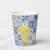 Mozaïek Bloeit In Blauw En Geel Papieren Bekers (Achterkant)