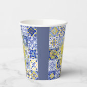 Mozaïek Bloeit In Blauw En Geel Papieren Bekers (Links)