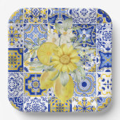 Mozaïek Bloeit In Blauw En Geel Papieren Bordje (Voorkant)