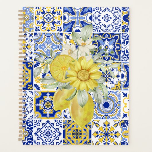 Mozaïek Bloeit In Blauw En Geel Planner (Voorkant)