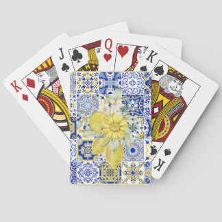 Mozaïek Bloeit In Blauw En Geel Pokerkaarten