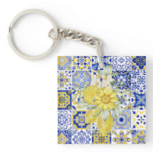 Mozaïek Bloeit In Blauw En Geel