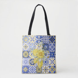 Mozaïek Bloeit In Blauw En Geel Tote Bag