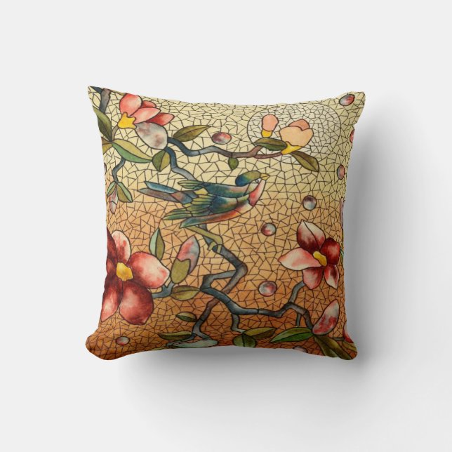 Mozaïek Bloemen/Bluebird Sierkussen (Voorkant)