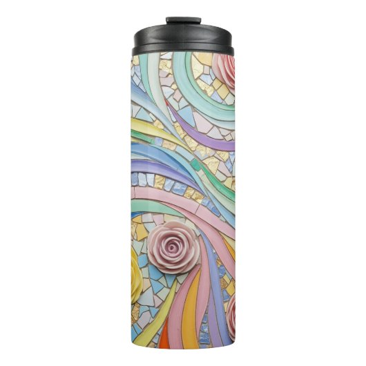 Mozaïek bloemkleuren thermosbeker (Voorkant)