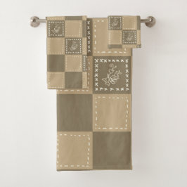 Mozaïek doodle bloemenvierkanten bad handdoek