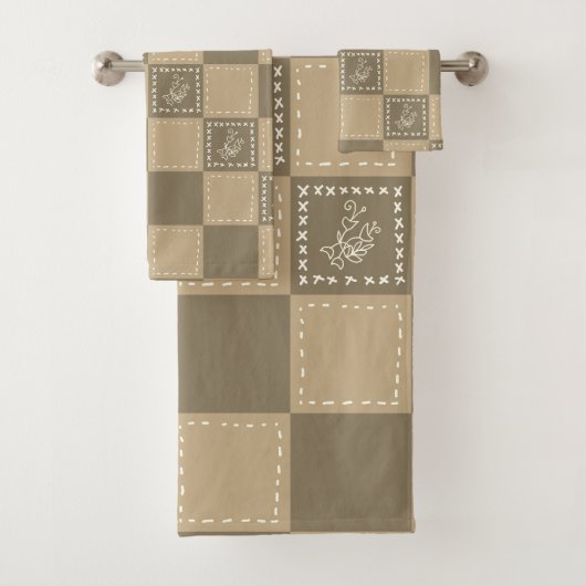 Mozaïek doodle bloemenvierkanten bad handdoek (Insitu)