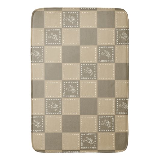 Mozaïek doodle bloemenvierkanten badmat (Voorkant Verticaal)