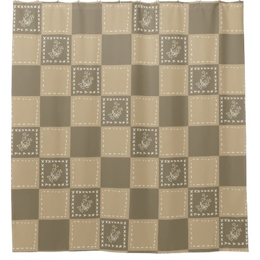 Mozaïek doodle bloemenvierkanten douchegordijn (Voorkant)