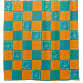 Mozaïek doodle bloemenvierkanten douchegordijn (Voorkant)