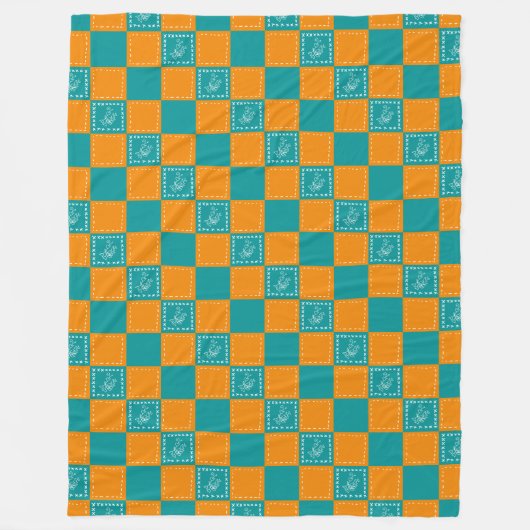 Mozaïek doodle bloemenvierkanten fleece deken (Voorkant)