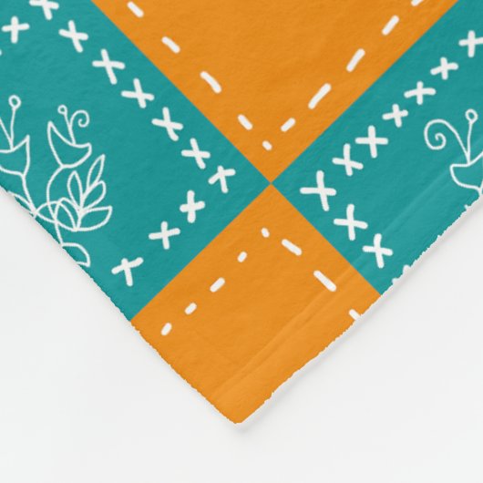 Mozaïek doodle bloemenvierkanten fleece deken (Hoek)