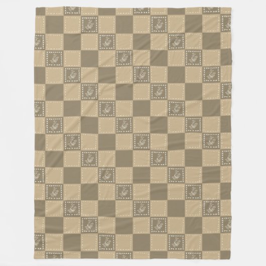 Mozaïek doodle bloemenvierkanten fleece deken (Voorkant)