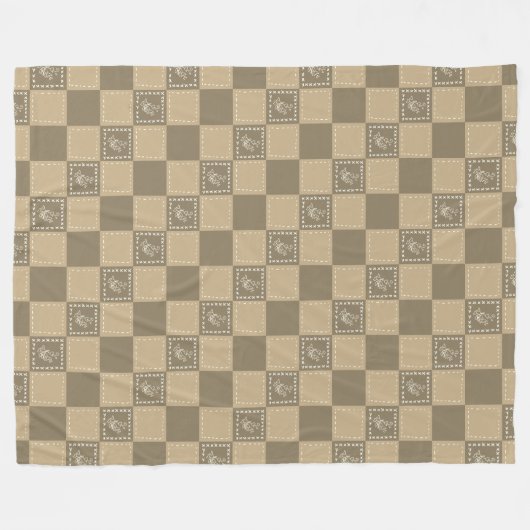 Mozaïek doodle bloemenvierkanten fleece deken (Voorkant (Horizontaal))