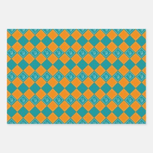 Mozaïek doodle bloemenvierkanten inpakpapier vel (Voorkant 3)